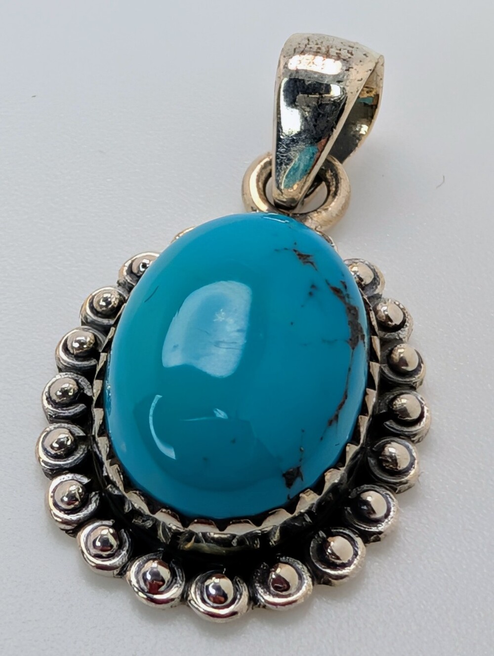 Kingman Turquoise Oval Pendant S925 Sterling Silver - Picture 2 of 4